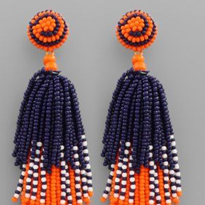 LUXURY BEADED EARRINGS - NAVY AND ORANGE GAMEDAY - BRONCOS, AUBURN, ASTROS